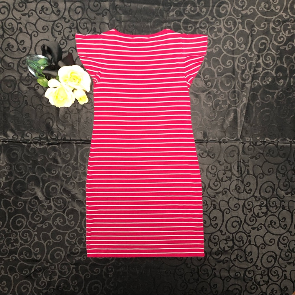 White House Black Market(WHBM) Flounce-Sleeve Stripe Knit Shift Dress - Picture 5 of 6